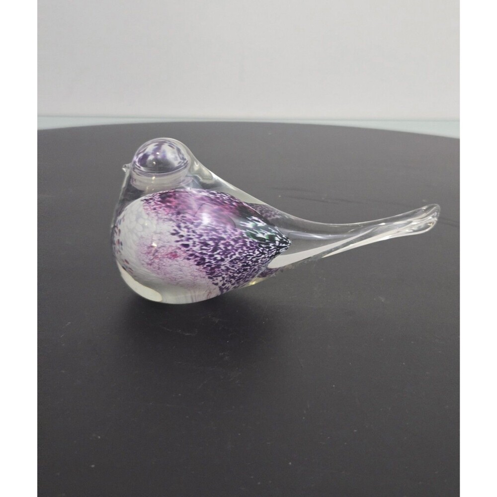 Art Glass Bird Paperweight Purple Speckled Blown Glass